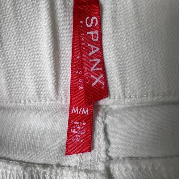 Spanx Cropped Flare Denim Jeans Womens Medium White Stretch Pull On Frayed New - Picture 5 of 12